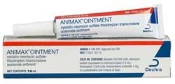 A tube of animax ointment is sitting next to another tube.