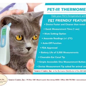 Cat with pet infrared thermometer near ear