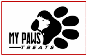 Dog paw logo with "My Paws Treats.